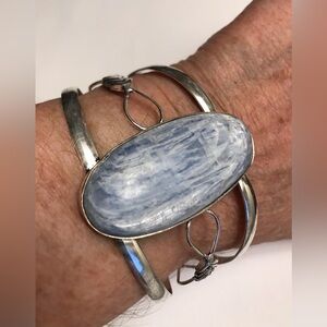 Kyanite Stamped 925 Sterling Silver Cuff Bracelet
